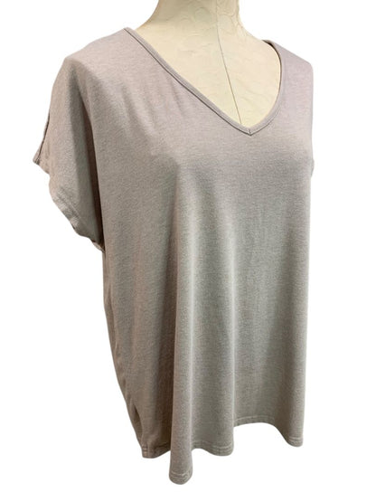 Size 1XL Womens Taupe V-Neck Short Sleeve Tshirt Loose Fit