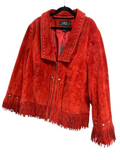 Size 3X Midnight Velvet Womens Red Suede Western Jacket Fringe New
