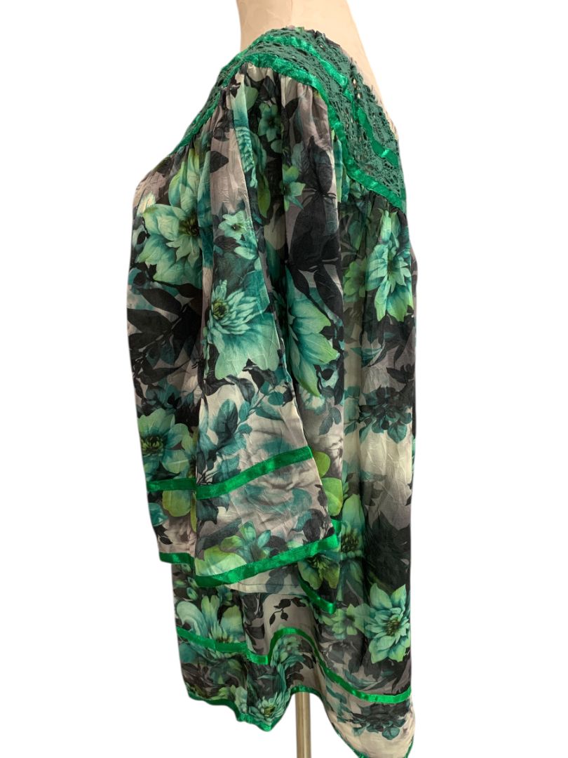 Size 3X Angel Heart Boutique Womens Green Sheer Off Shoulder Blouse