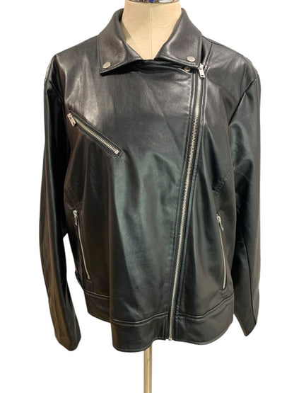 Size 2X Nine West Vegan Leather Womens Moto Style Jacket Black