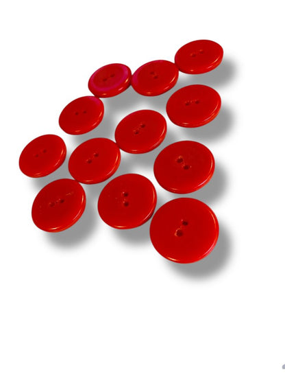 Set of 12 Midcentury Red Plastic Buttons  Craft Sew 1" Diameter
