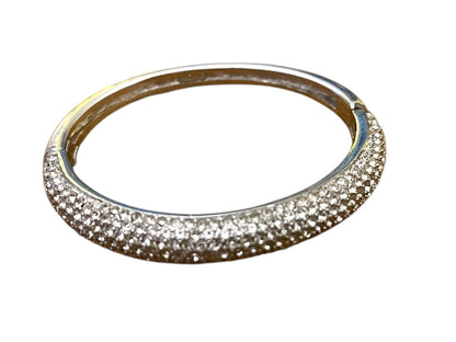 Christian Dior Silvertone Hinged Bangle Bracelet Crystal Pave Hallmarked