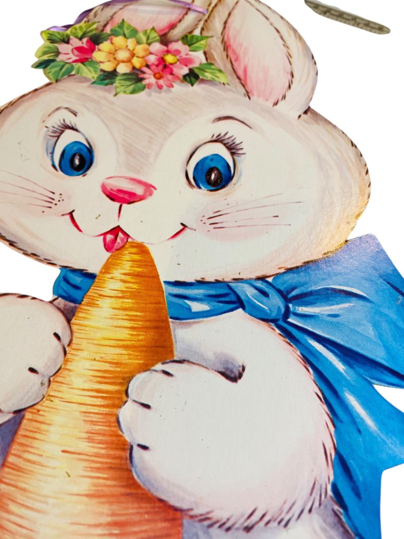 Vintage Easter White Bunny Rabbit with Carrot Diecut 16"