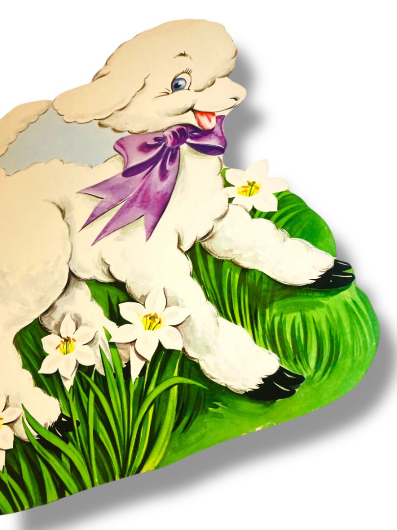 Vintage Spring Lamb Diecut Daffodils 17" Cute Retro Easter