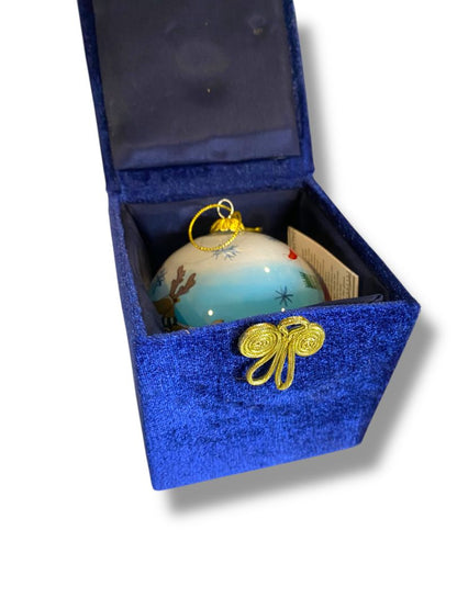 Painted Holiday Santa Glass Ball Ornament in Box 3.5" Reindeer 2012