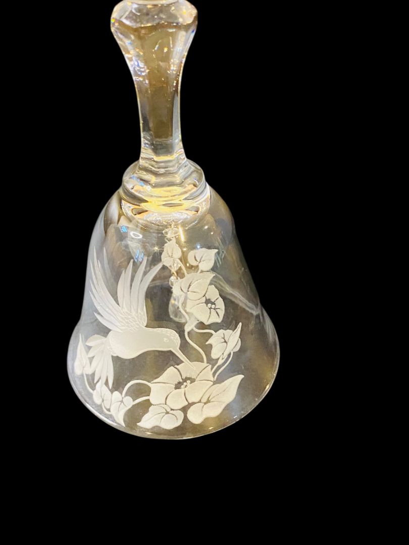 Vintage Avon Crystal Hummingbird Flower Etched Bell 5.5"h