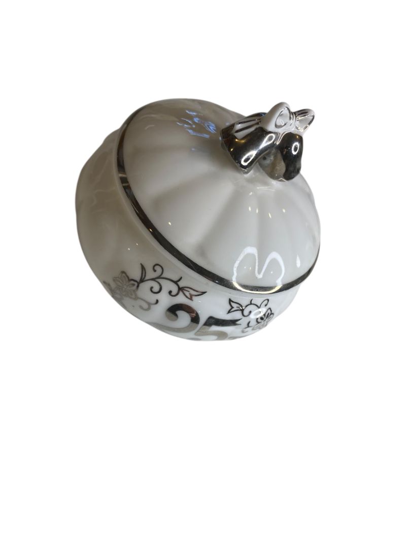 Vintage Enesco Bone China 25th Anniversary Trinket Jar Maruri Masterpiece