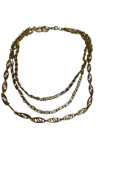 Vintage Goldtone Triple Strand Necklace Mixed Chains 17" Spring Clasp