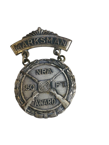 Vintage NRA Marksman 50ft Award Pin Badge Medal 1.9" Silvertone Blackinton