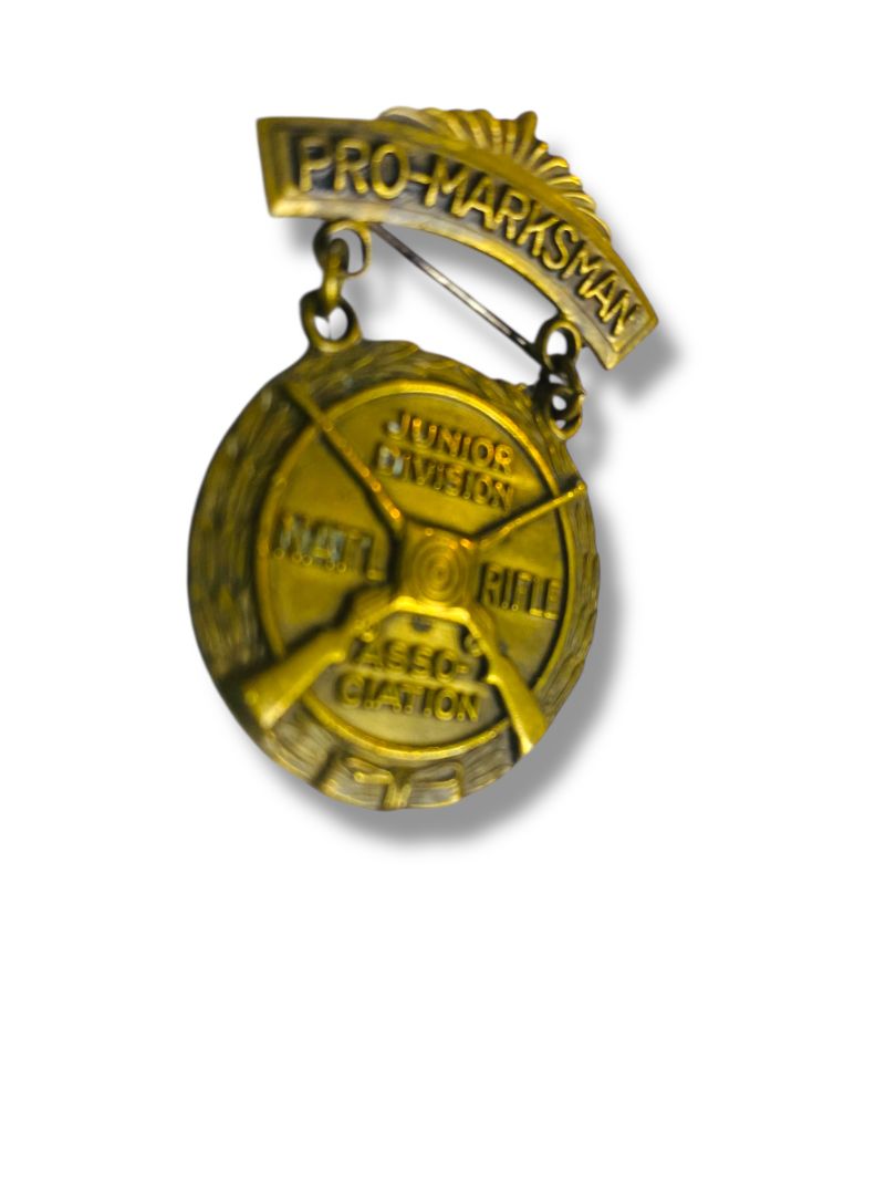 Vintage NRA Pro-Marksman Junior Division Badge Pin Medal 1.75" Goldtone