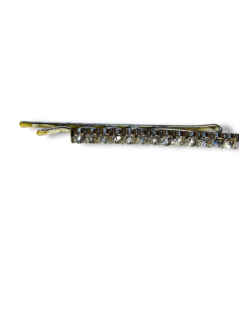 Vintage Rhinestone Bobby Pin Hair Accessory Silvertone 2.25"