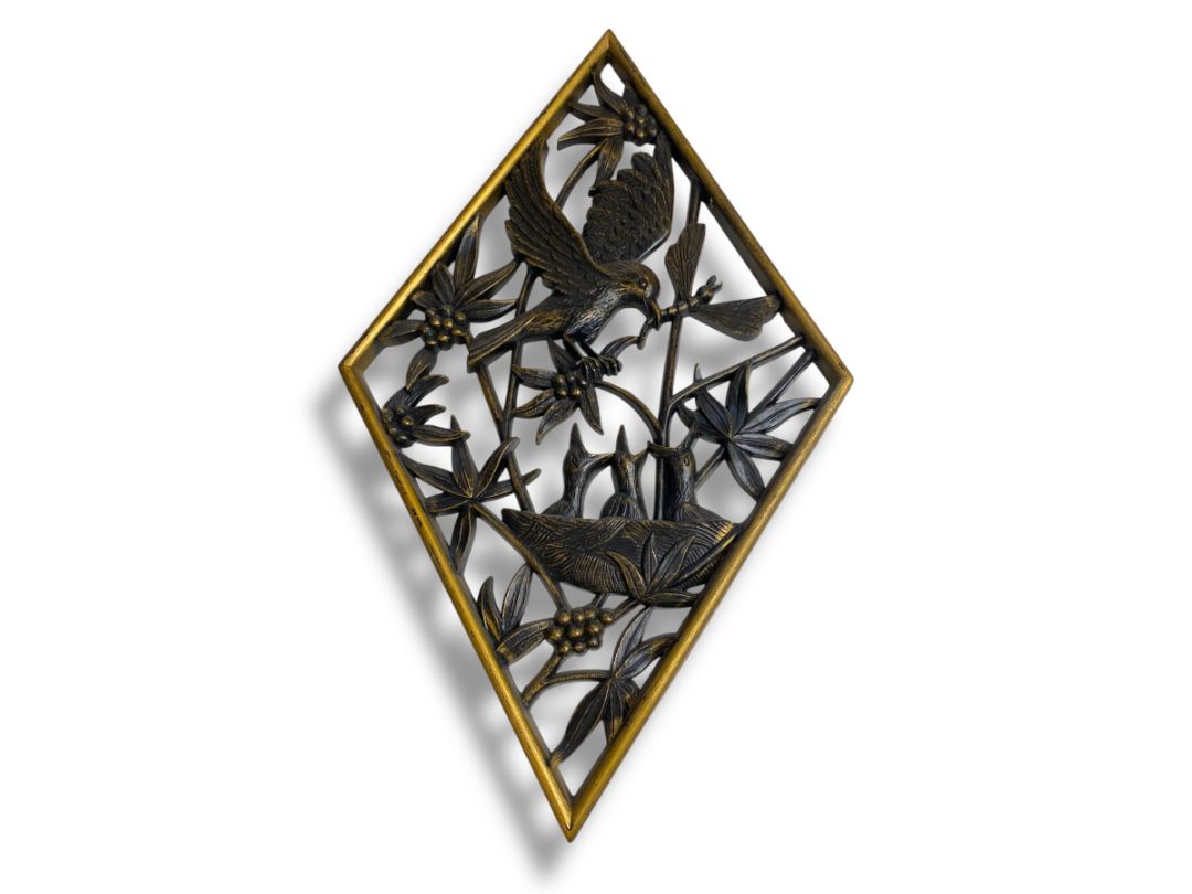 1970s Burwood Homco Wall Plaque Baby Birds Nest Diamond 16.75"h x 10.25"