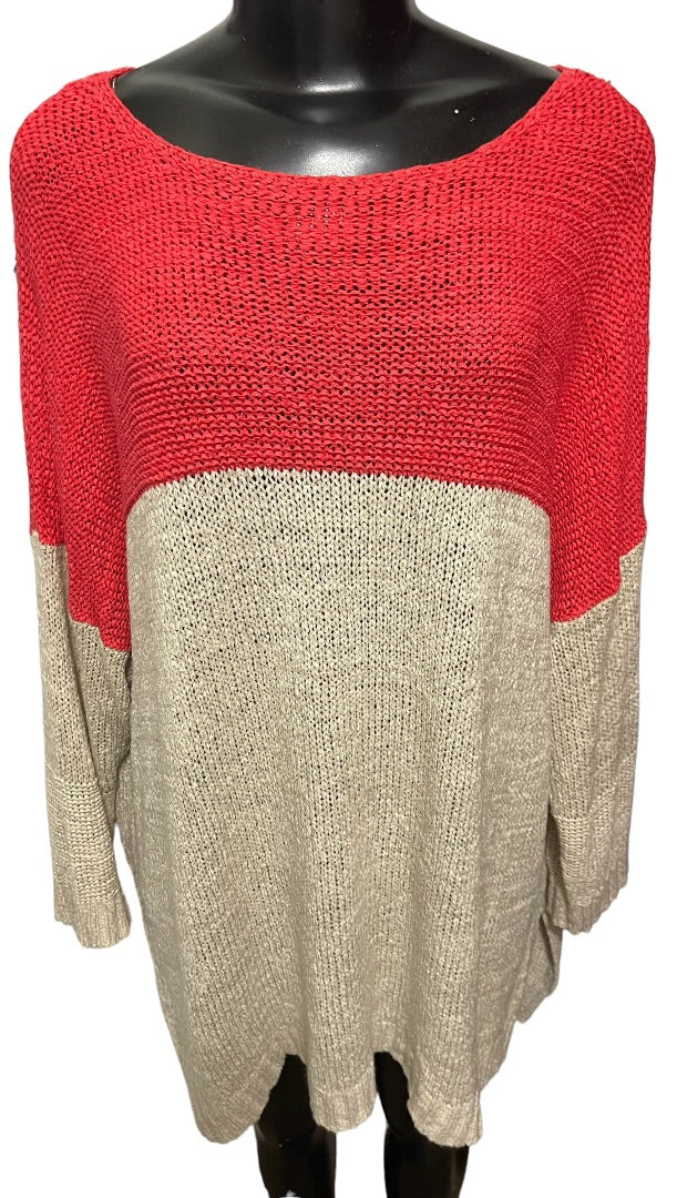 3X Joseph A Colorblock Dolman Sleeve Pullover Sweater Coral Oatmeal