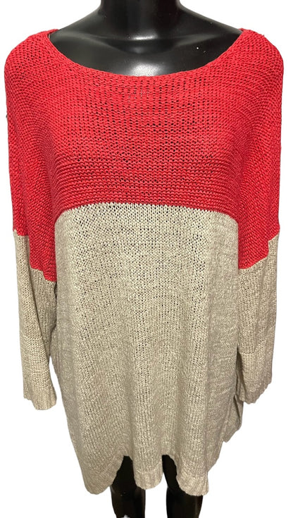 3X Joseph A Colorblock Dolman Sleeve Pullover Sweater Coral Oatmeal