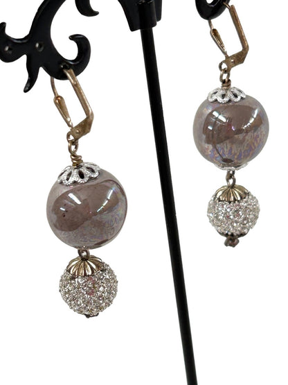 Vintage Leverback Pierced Earrings Crystal Orbs 2.25" Drop Dangle