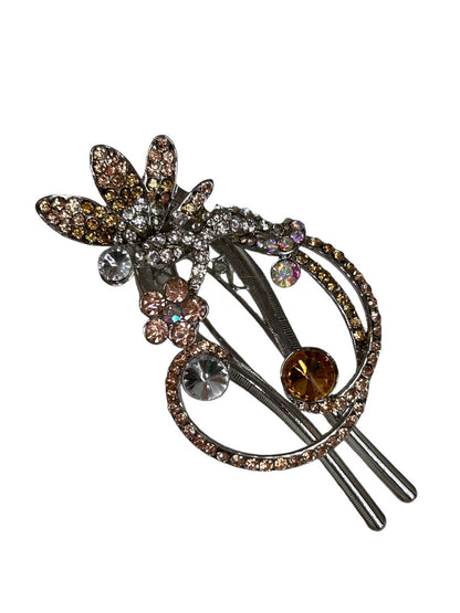 Multicolor Rhinestone 3.5" Hair Clip Hair Accessory Formal Silvertone