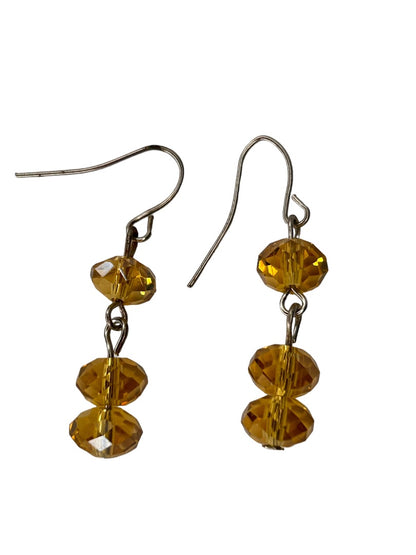 Yellow Faceted Bead Drop Earrings Pierced Hook 1" Drop Dangle