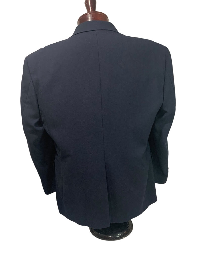 42S Haggar Clothng Co Mens Suit Coat Navy Blue Brass Color 2 Button Sportcoat