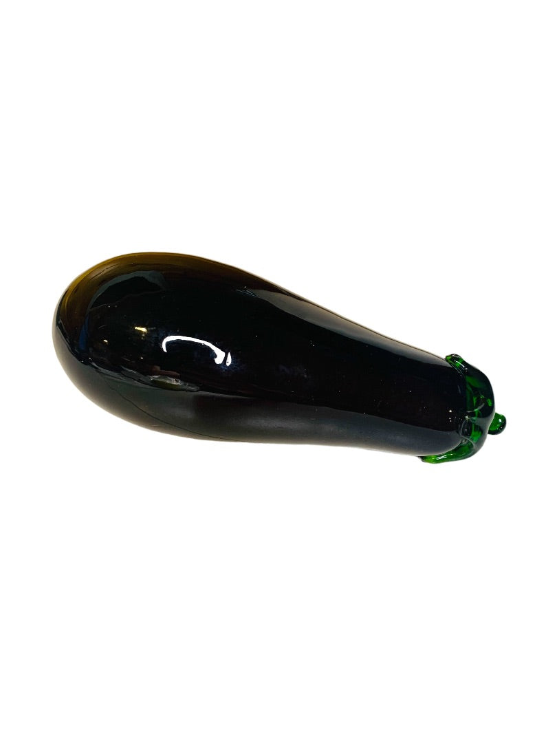 Art Glass Decorative Purple Green Eggplant Fruit 6.5" Kitchen Decor