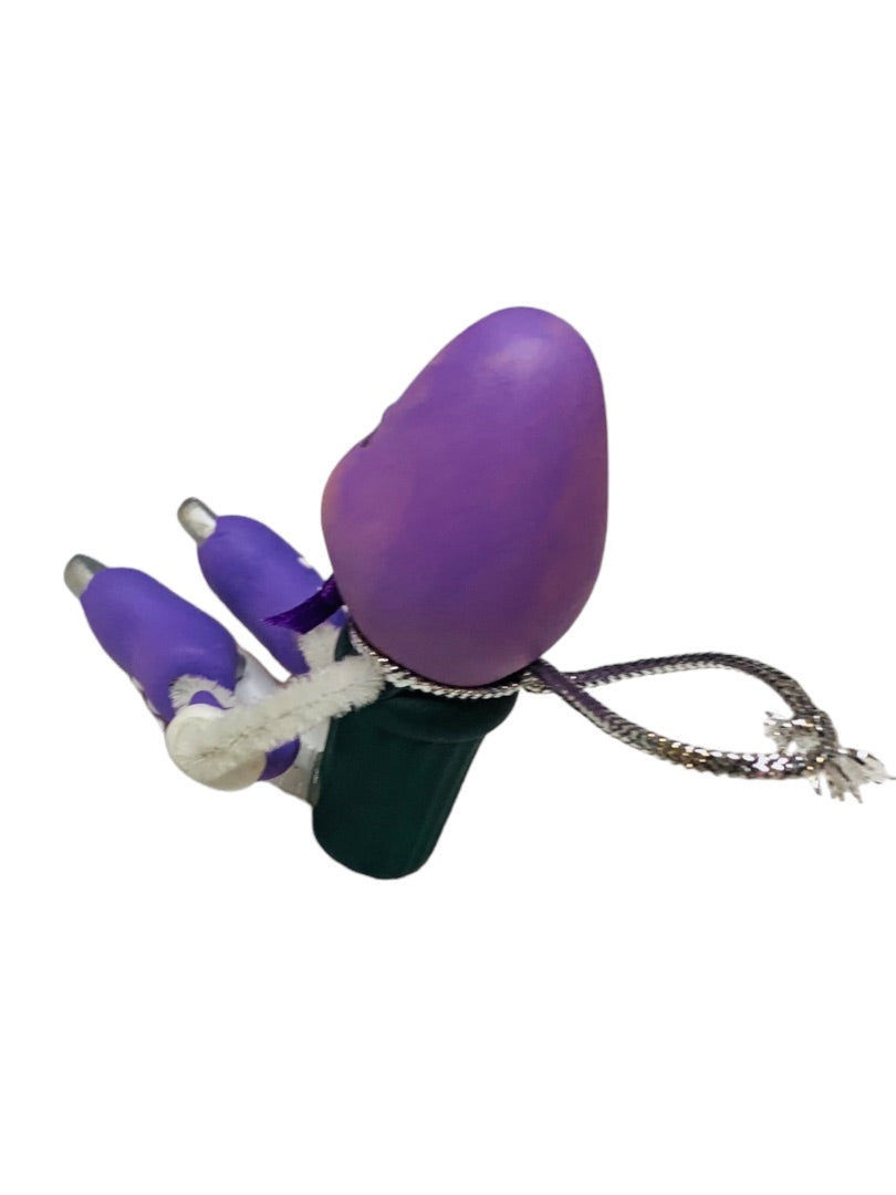 Purple Christmas Bulb Light Ice Skating Decorative Ceramic Ornament 4"