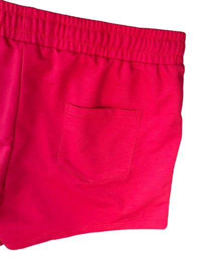 XL Elastic Waist Drawstring Womens Pull On Shorts Pockets Red