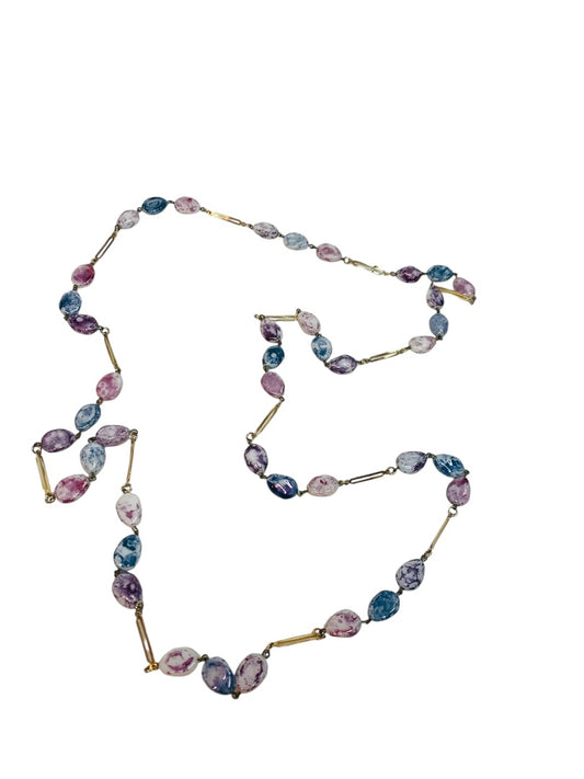 Goldtone Stone Polished Stone Blue Purple Overhead Strand String 47"