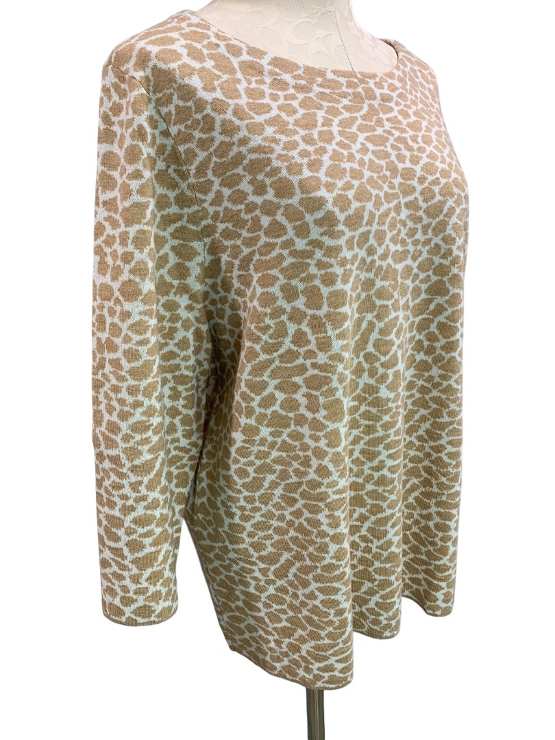 2X Talbots Woman Animal Print 3/4 Sleeve Sweater Merino Wool Cotton Blend