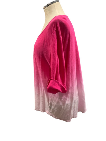 3X Lauren Ralph Lauren Womens Pink Ombre Scoop Neck Linen Tshirt Cuffed Sleeve