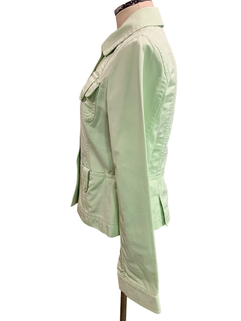 Size 8 Loft Womens Pastel Green Button Up Jacket 100% Cotton Fitted