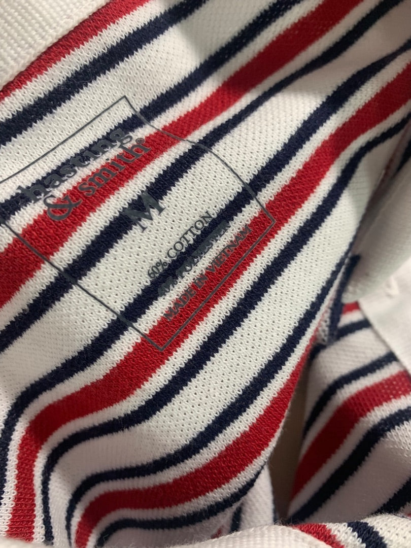 Medium Hastings & Smith Red White Blue Striped Golf Polo Shirt Short Sleeves