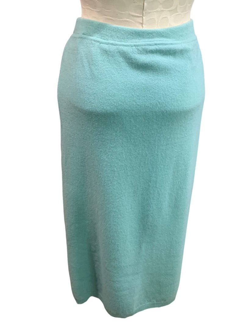 Size 48 (Large) Benetton Vintage 1980s Aqua Midi Pencil Skirt Lined Pure New Wool