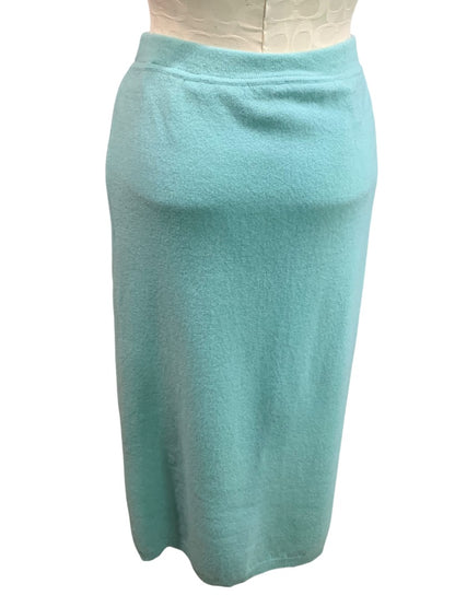 Size 48 (Large) Benetton Vintage 1980s Aqua Midi Pencil Skirt Lined Pure New Wool