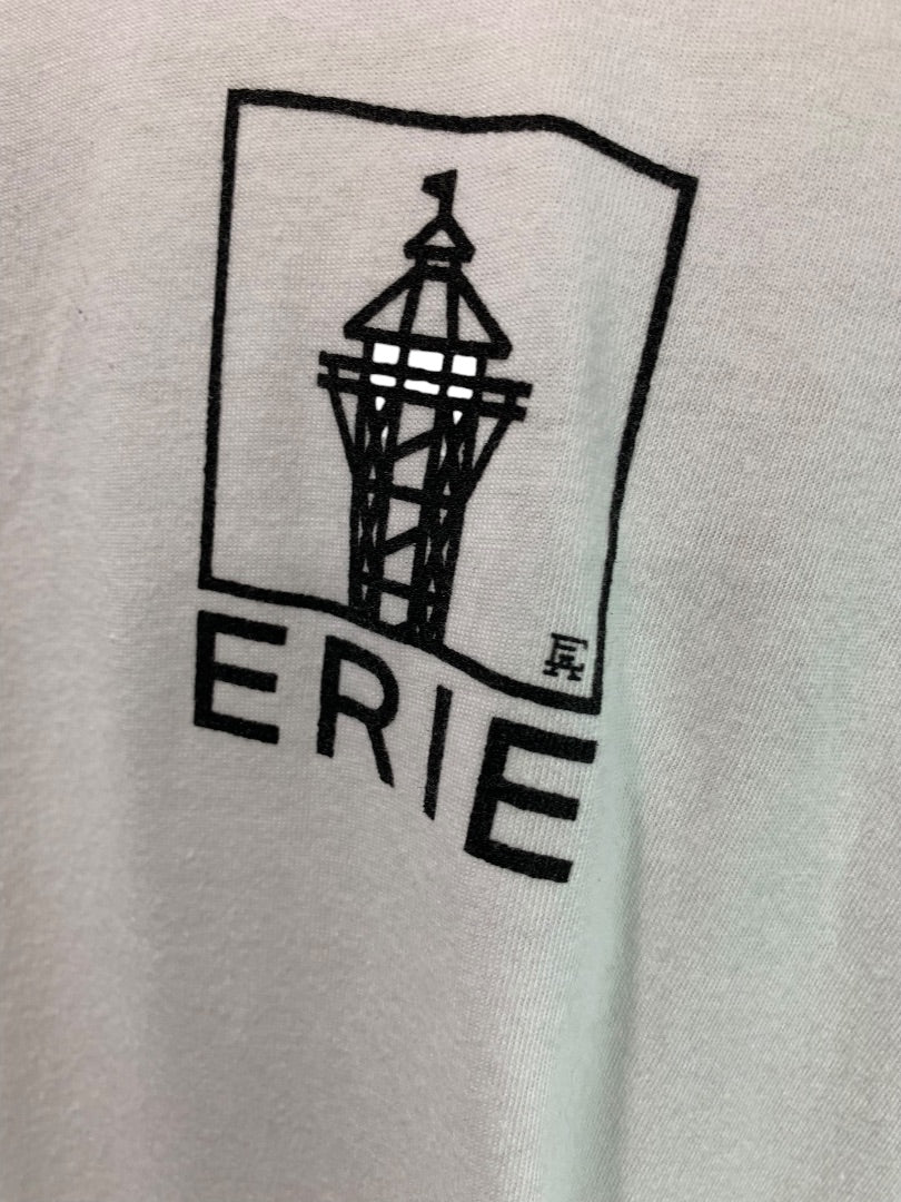 3XL Erie Apparel Mens White Tshirt Souvenir Cityscape Back Front Graphics