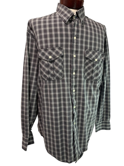 XL Izod Jeans Mens Casual Black White Plaid Button Up Shirt Long Sleeve