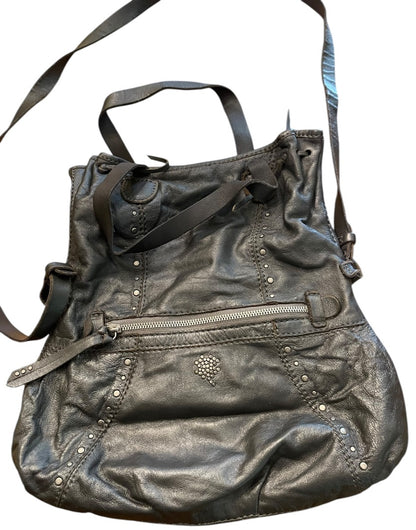 Lucky Brand Lambskin Foldover Crossbody Handbag Charcoal Gray