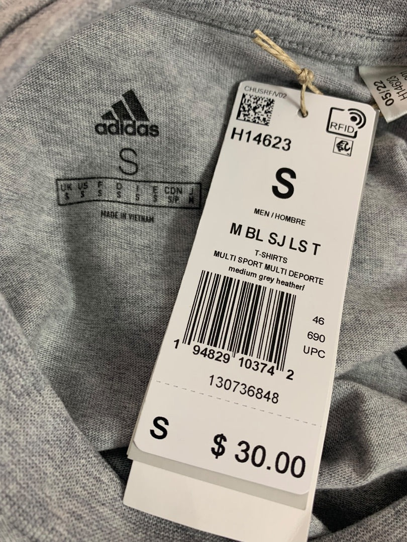 Small Adidas Mens New Long Sleeve Logo Tshirt Gray Heathered H14623