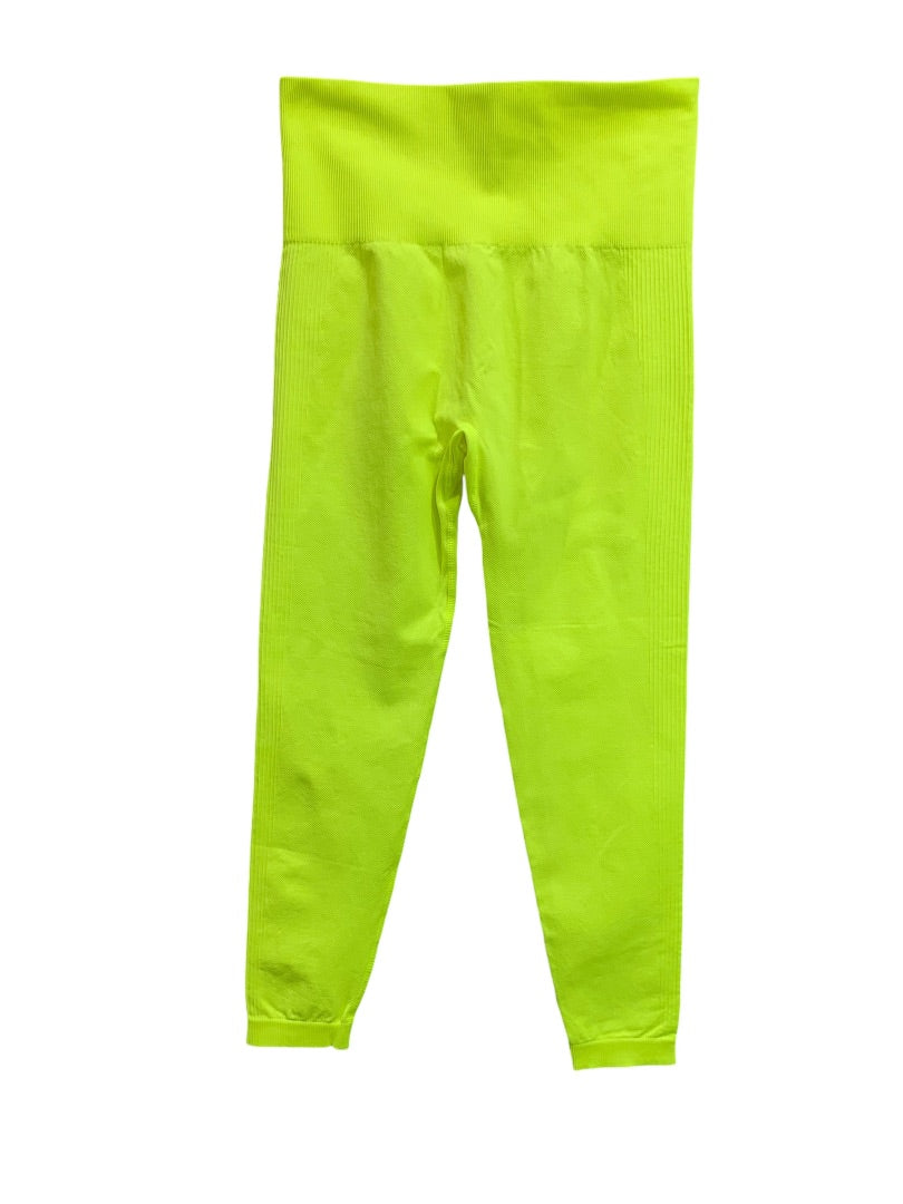 One Size DKNY Womens Ribbed Tights Leggings Crop Neon Yellow