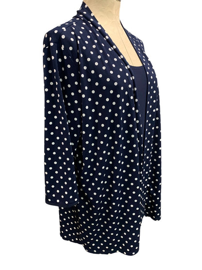 2X Liz McCoy Woman Navy Blue Polka Dot Layered Look Shirt Pullover