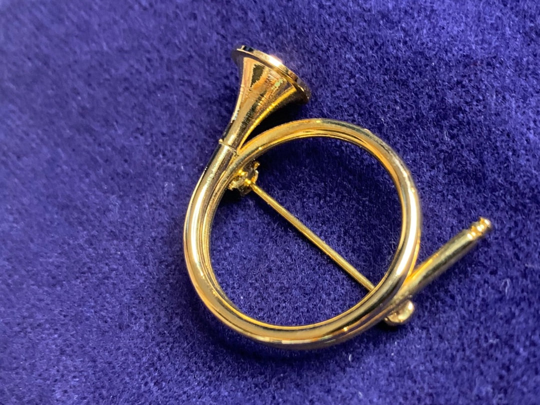 Goldtone French Horn 1.25 Inch Brooch Pin