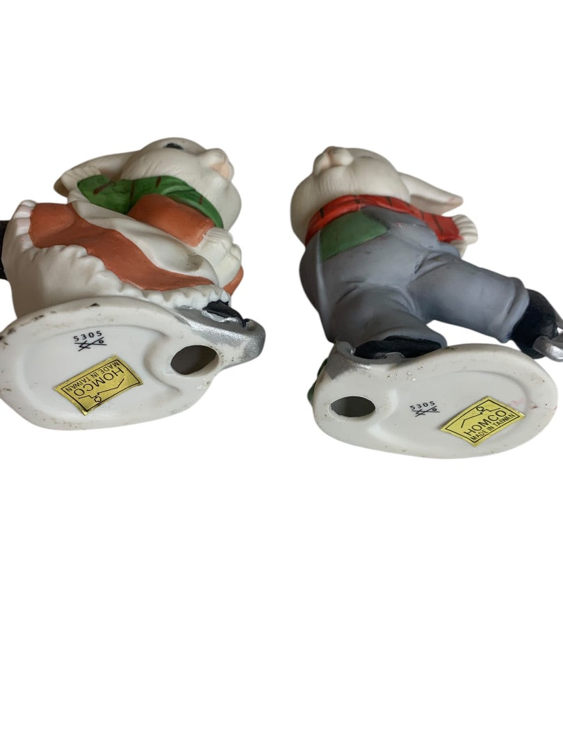 Homco Home Interiors 5305 Ice Skating Bunnies Figurine 4 Inch