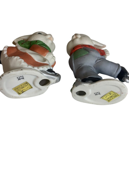Homco Home Interiors 5305 Ice Skating Bunnies Figurine 4 Inch