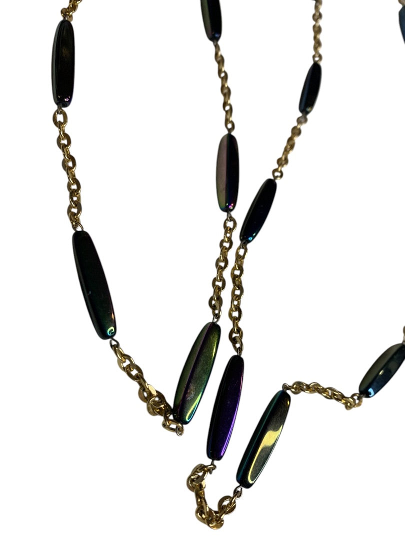 Vintage Goldtone Strand String Necklace Barrel Closure Purple Blue Green