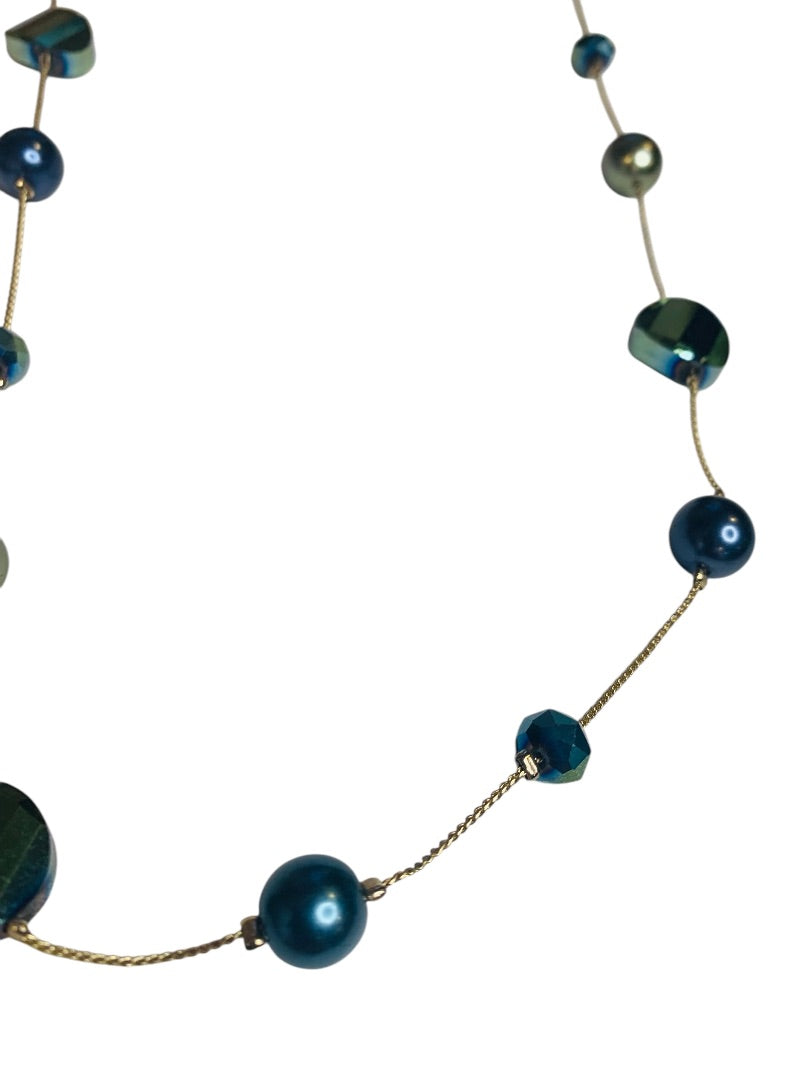 Goldtone Blue Green 32 Inch Strand String Necklace Lobster Clasp