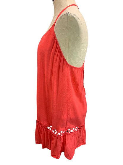 XS Chelsea28 Sheer Eyelet Coral Shirt Blouse Sleeveless Tunic