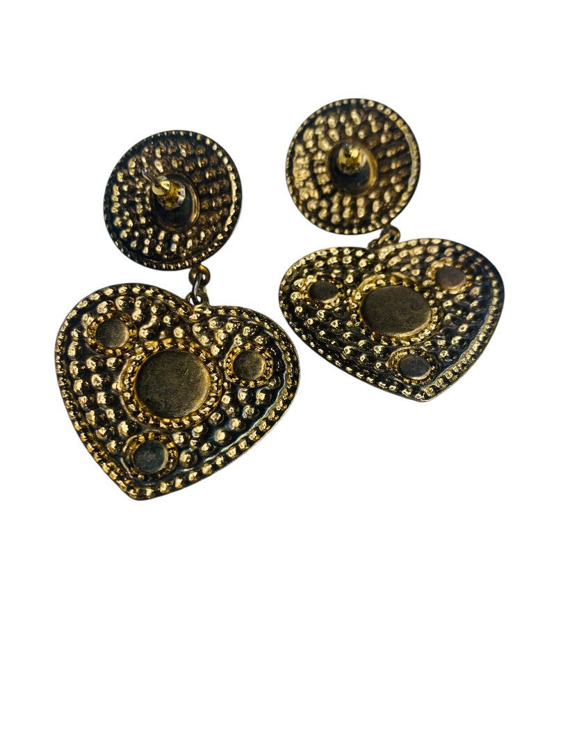1980s Heart Goldtone Lightweight Earrings Post Pierced 2.3" Drop