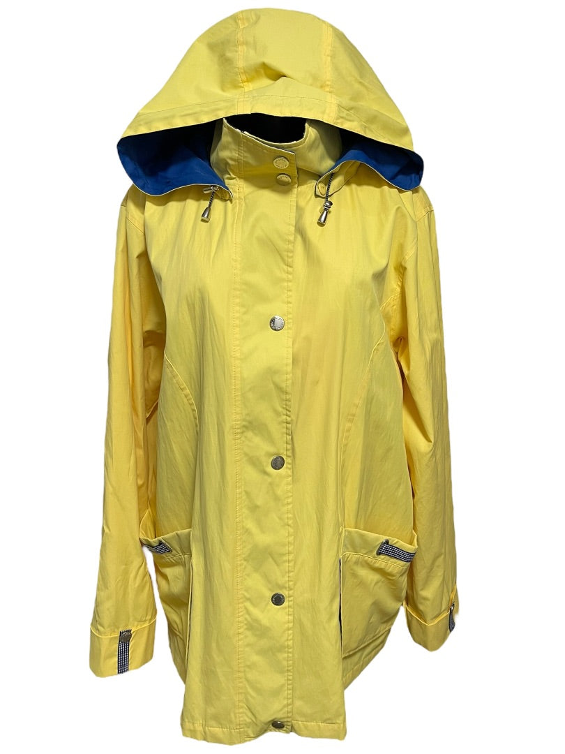 XL Neyelle Lined Womens Hooded Snap Closure Raincoat Pockets Yellow