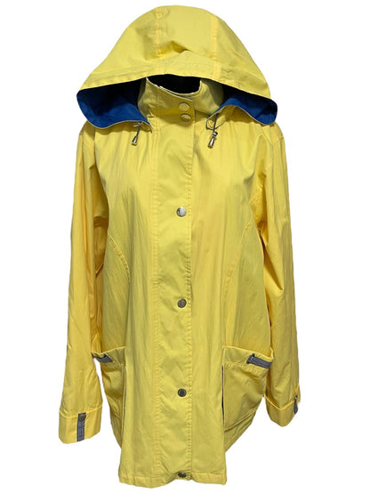 XL Neyelle Lined Womens Hooded Snap Closure Raincoat Pockets Yellow