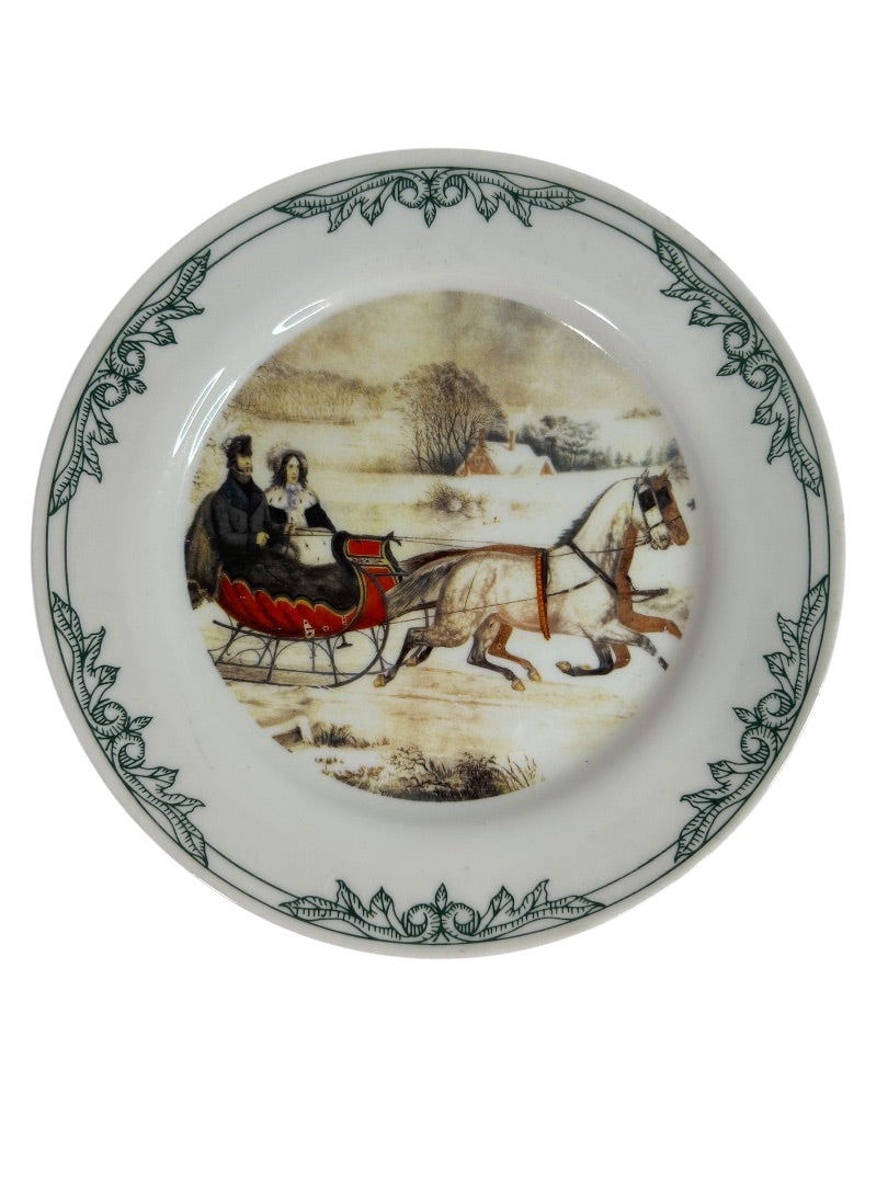 Currier and Ives 2001 Decorative 8 Inch Plate Sleigh Horse Winter