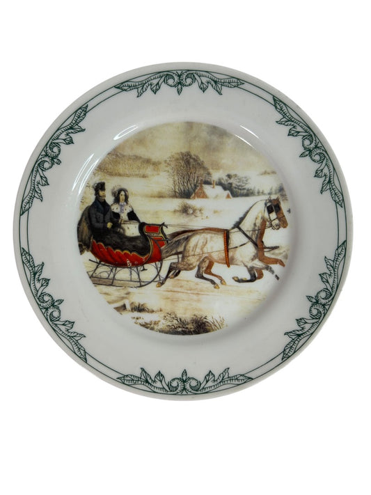 Currier and Ives 2001 Decorative 8 Inch Plate Sleigh Horse Winter