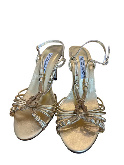 Size 7.5 Diego Sanz Spain Strappy Sandals Gold 3.5 Inch Heel